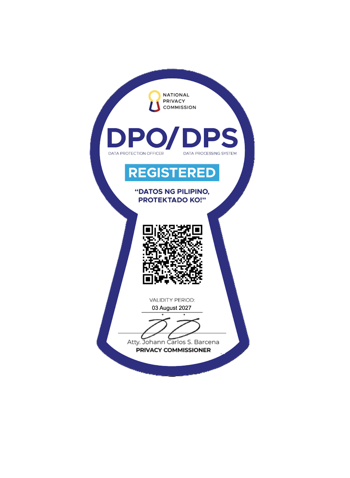 RemNeXus NPC DPO/DPS registration seal, valid until 3 August 2027, including its QR code and signature